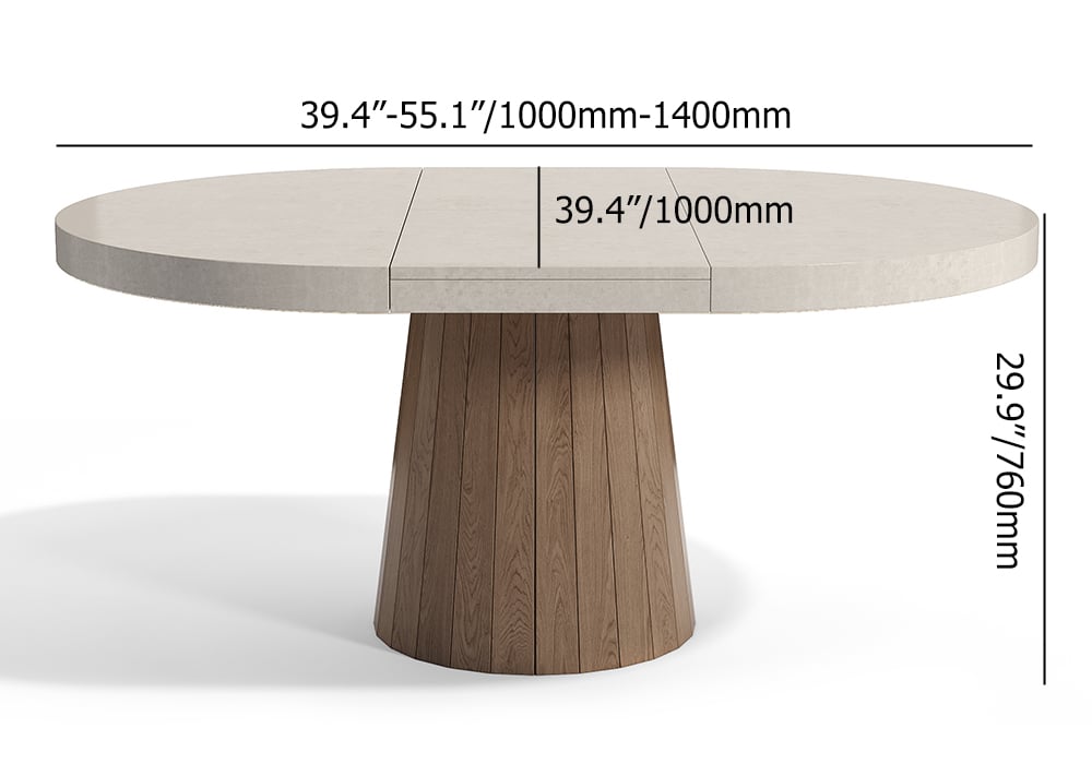 Japandi 39"-55" Extendable Oval&Round Dining Table & 6 Chairs Set Walnut Wooden Armchair