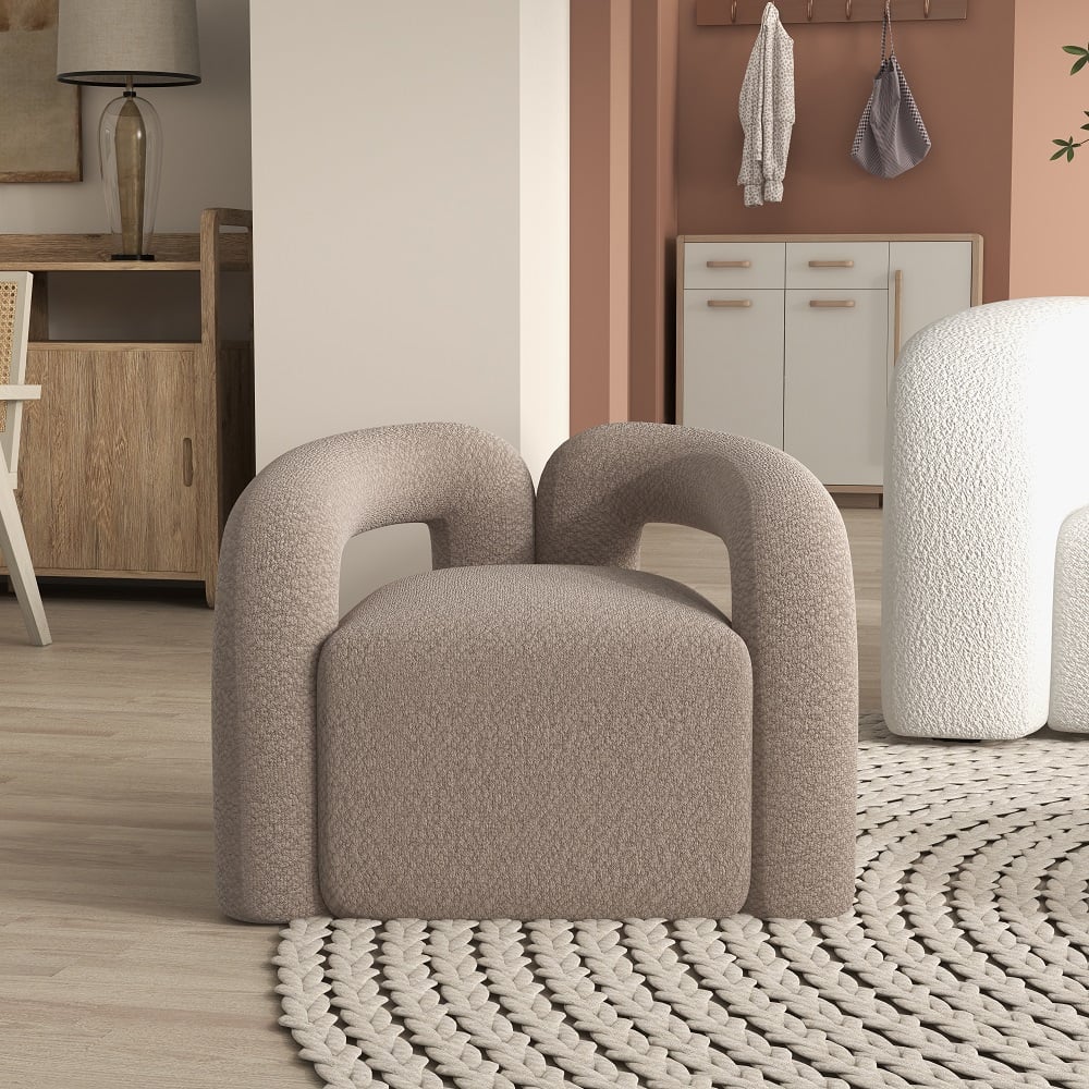 Japandi Gray Boucle Accent Chair Shaggy Armchair for Living Room