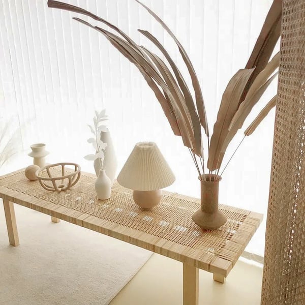 Japandi Innovative Woven Rattan Entryway Bench in Natural