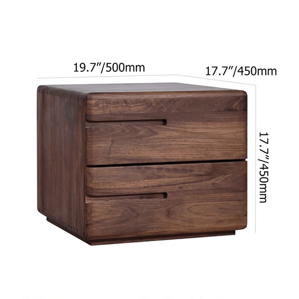 Japandi Minimalist Solid Wood Nightstand with 2 Drawers in Walnut