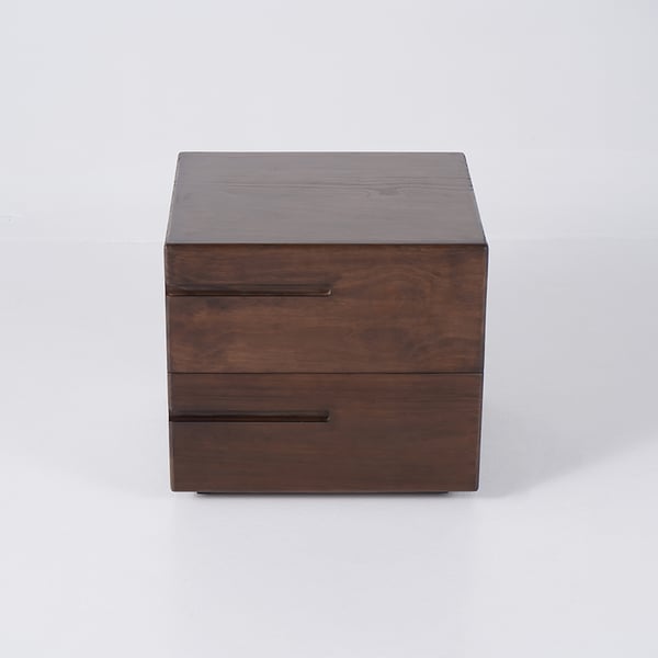 Table de chevet minimaliste Japandi en bois massif avec 2 tiroirs en noyer