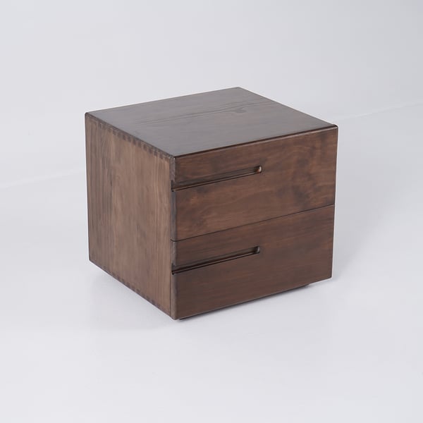 Japandi Minimalist Solid Wood Nightstand with 2 Drawers in Walnut