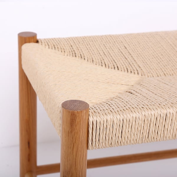 Banc de salle à manger naturel Japandi, banc en rotin avec pieds en bois