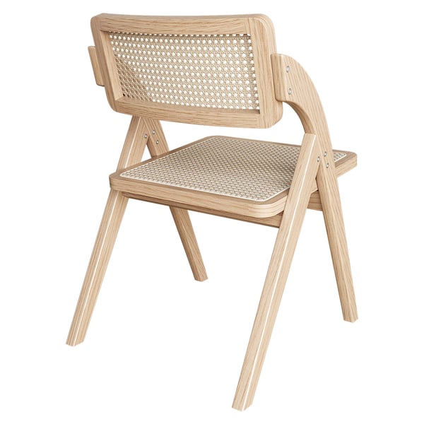 Japandi Natural&Walnut Folding Dining Chair (Set of 2) Solid Wood Rattan Side Chair#N