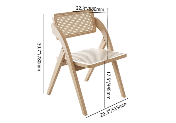 Japandi Natural&Walnut Folding Dining Chair (Set of 2) Solid Wood Rattan Side Chair#N