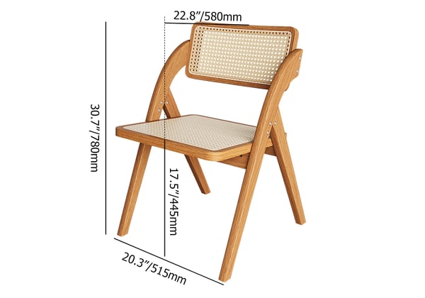 Japandi Natural&Walnut Folding Dining Chair (Set of 2) Solid Wood Rattan Side Chair#W