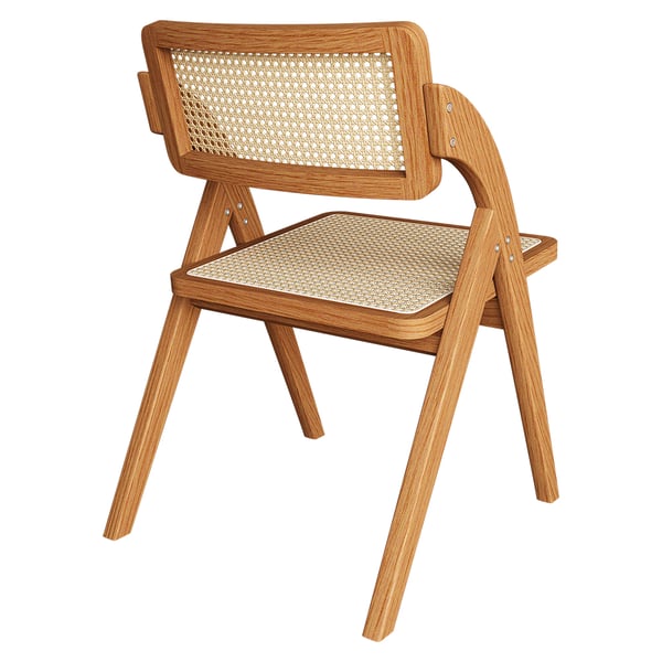 Japandi Natural&Walnut Folding Dining Chair (Set of 2) Solid Wood Rattan Side Chair#W