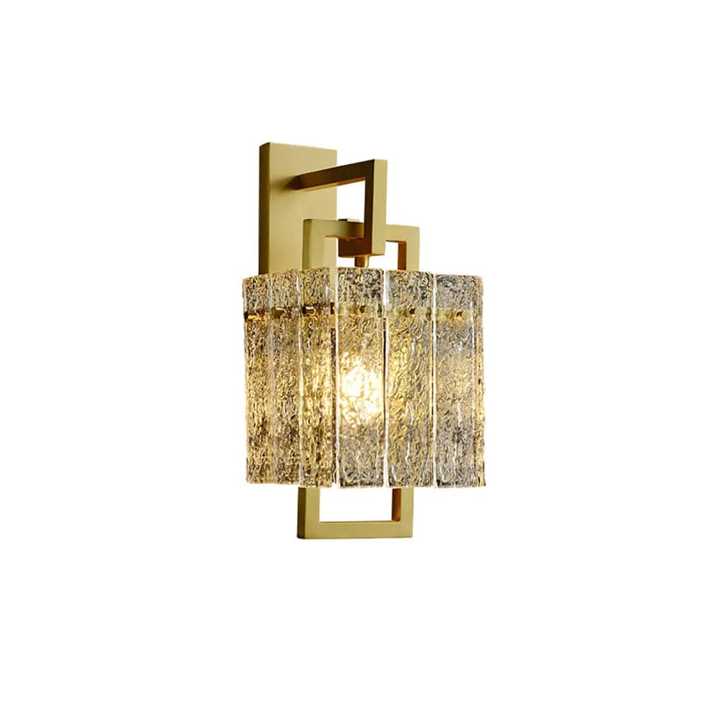 Modern 1-Light Brass Wall Sconce with Water-ripple Glass Shade