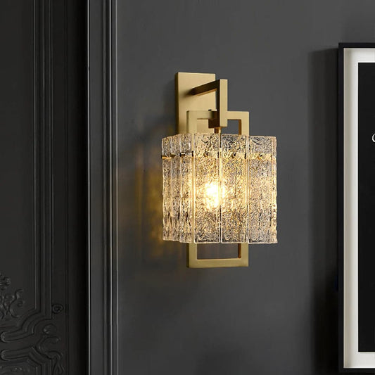 Modern 1-Light Brass Wall Sconce with Water-ripple Glass Shade