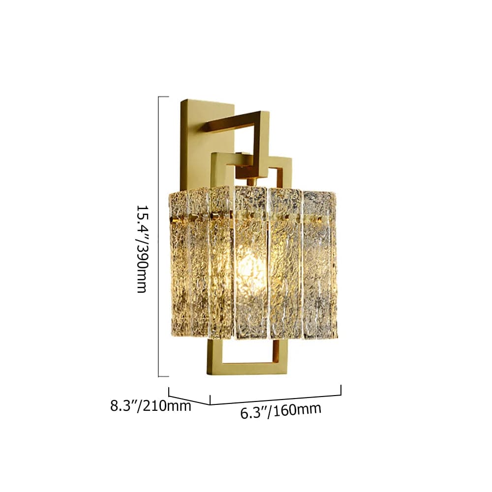 Modern 1-Light Brass Wall Sconce with Water-ripple Glass Shade