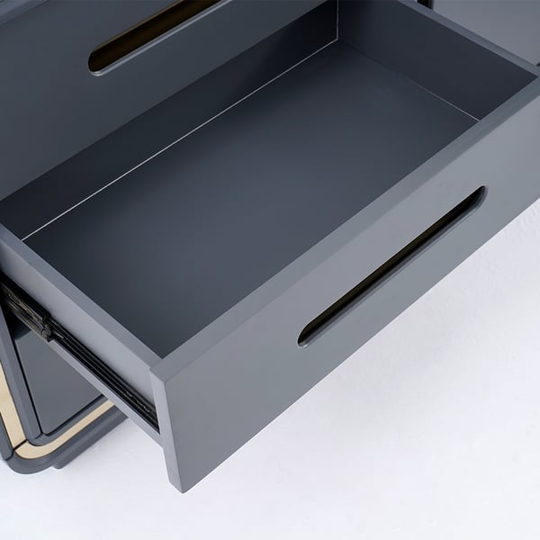 L-Shaped 47 Inches Gray Corner Desk with File Cabinet Rotating Computer Desk in Gold Finish