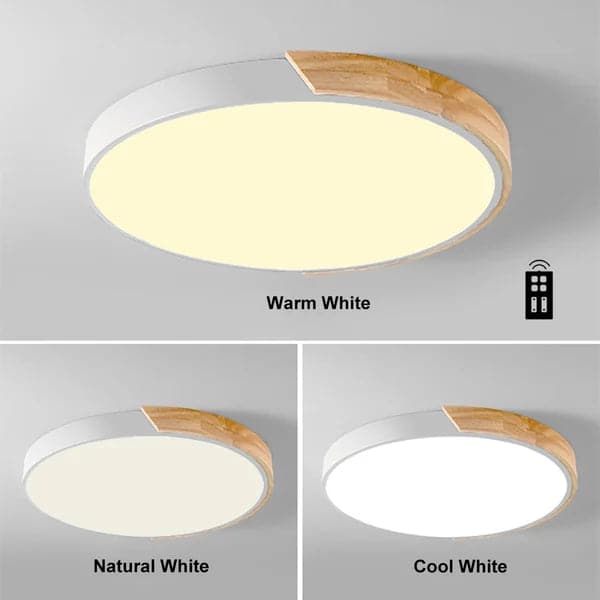 LED Drum Flush Mount Ceiling Light in White Dimmable and Remote Control