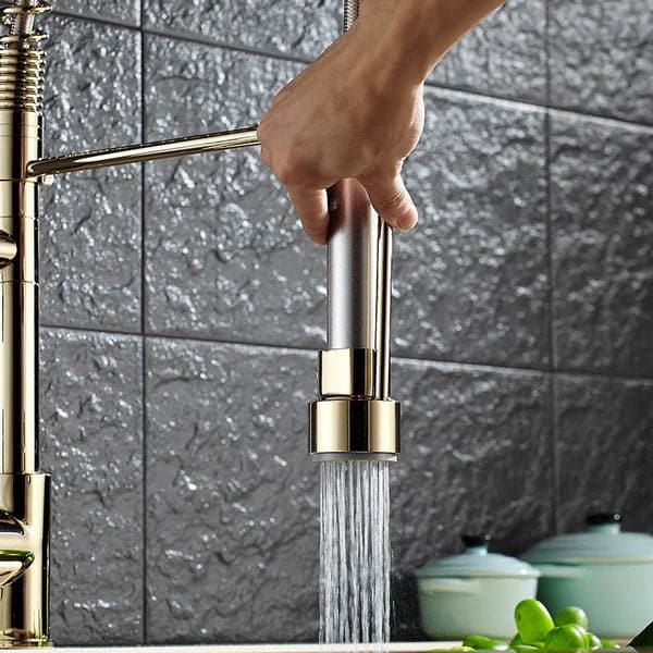 Luxury Pull Out Sprayer Kitchen Faucet Single Hole Double Spout Solid Brass