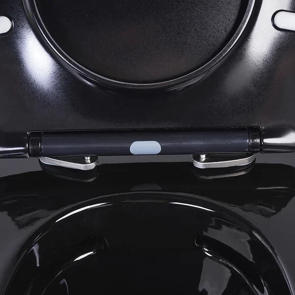 Luxury Round Wall-Mount Toilet Rimless Flushing Ceramic in Black & Gold Rim