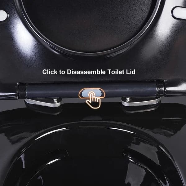 Luxury Round Wall-Mount Toilet Rimless Flushing Ceramic in Black & Gold Rim