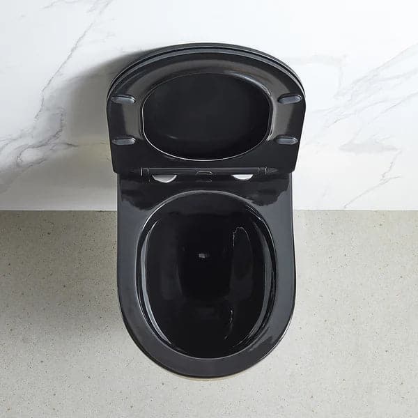 Luxury Round Wall-Mount Toilet Rimless Flushing Ceramic in Black & Gold Rim