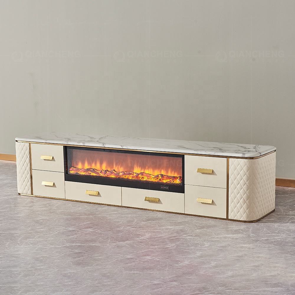 Meuble TV avec cheminée électrique moderne, design élégant avec tiroirs pratiques