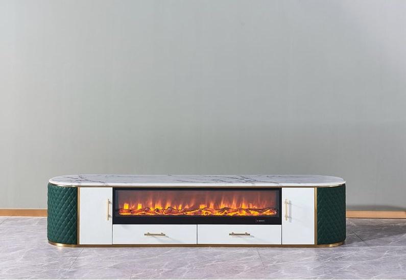 Nouveau meuble TV avec cheminée intégrée, respectueux de l'environnement, avec dessus en marbre, meuble TV en bois mdf, moderne