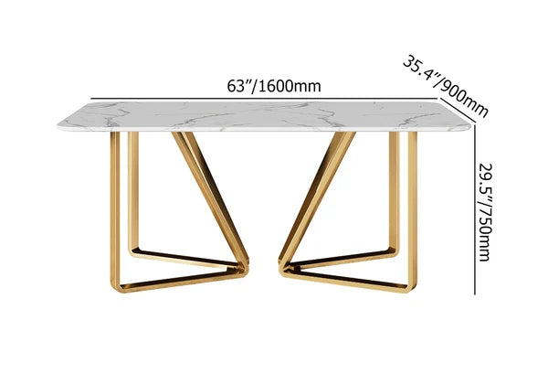 Rectangle moderne 63" acier inoxydable de base d'or de table de salle à manger de faux marbre