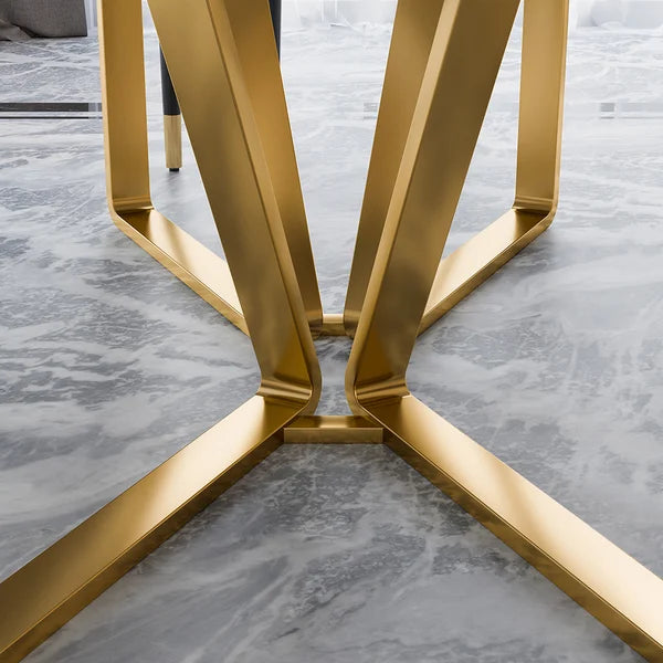 Modern Rectangle 63" Faux Marble Dining Table Gold Base Stainless Steel