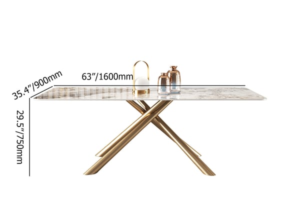 Table de salle à manger rectangulaire moderne de 71 po avec plateau en pierre frittée et tréteau en acier inoxydable