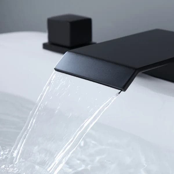 Matte Black Waterfall Widespread Bathroom Sink Faucet Square Double Handle