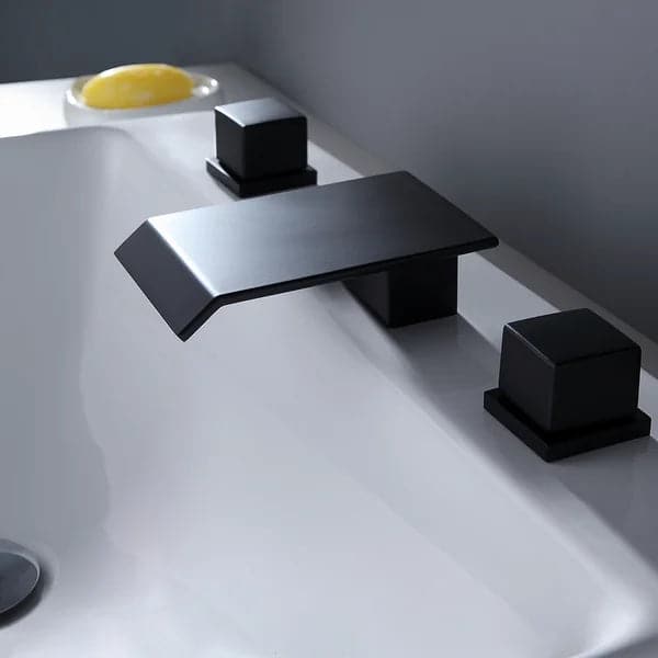 Matte Black Waterfall Widespread Bathroom Sink Faucet Square Double Handle