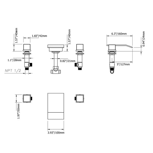 Matte Black Waterfall Widespread Bathroom Sink Faucet Square Double Handle