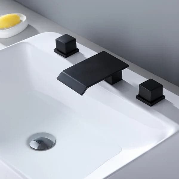 Matte Black Waterfall Widespread Bathroom Sink Faucet Square Double Handle