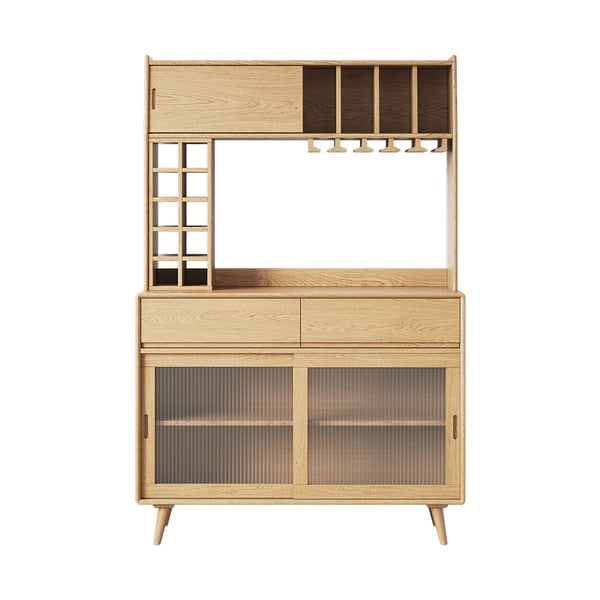 Armoire de garde-manger autoportante moderne de 67 po de hauteur du milieu du siècle avec huche de rangement naturelle