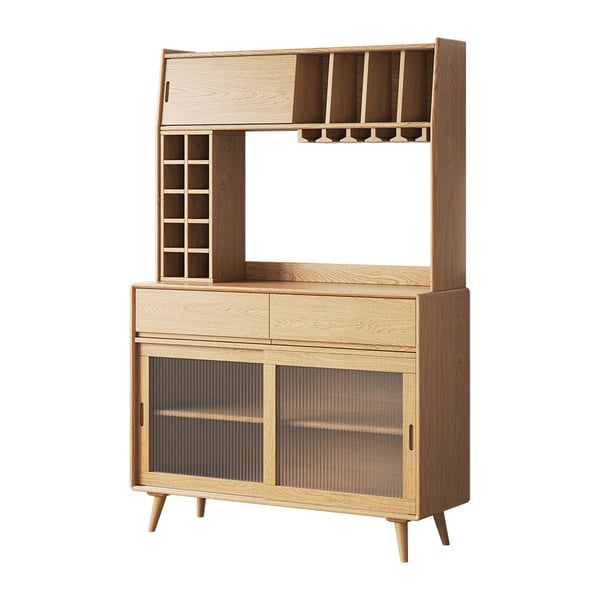 Armoire de garde-manger autoportante moderne de 67 po de hauteur du milieu du siècle avec huche de rangement naturelle