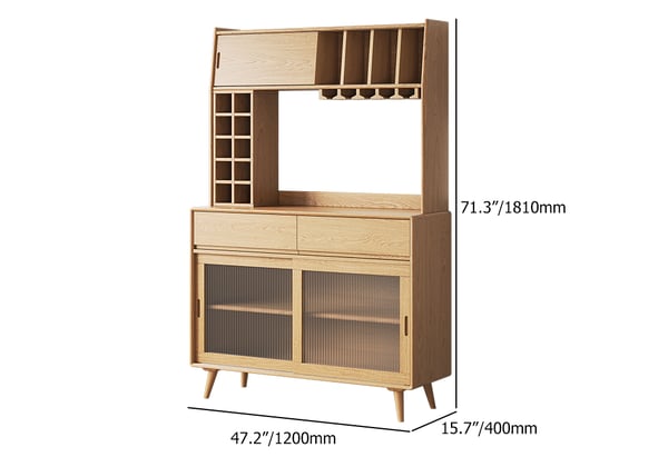 Armoire de garde-manger autoportante moderne de 67 po de hauteur du milieu du siècle avec huche de rangement naturelle