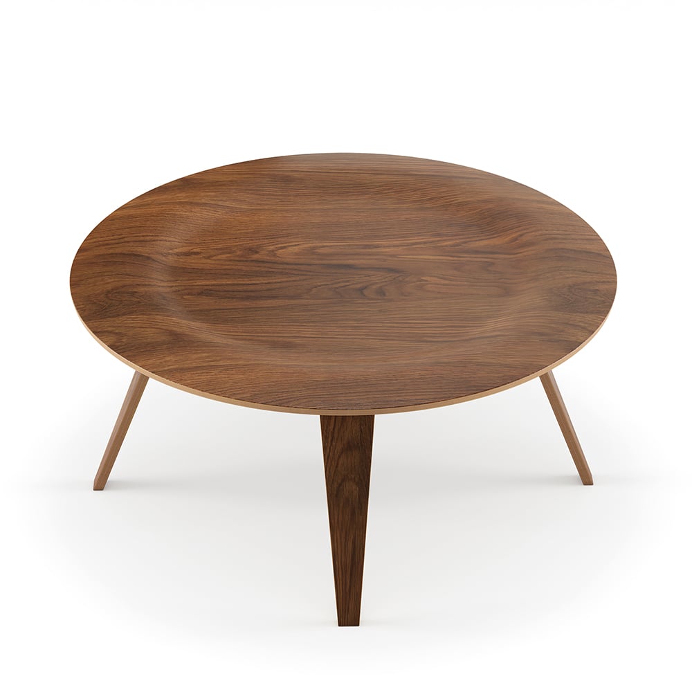 Mid-Century Modern Round Coffee Table with 4 Legs Walnut Small Accent Table