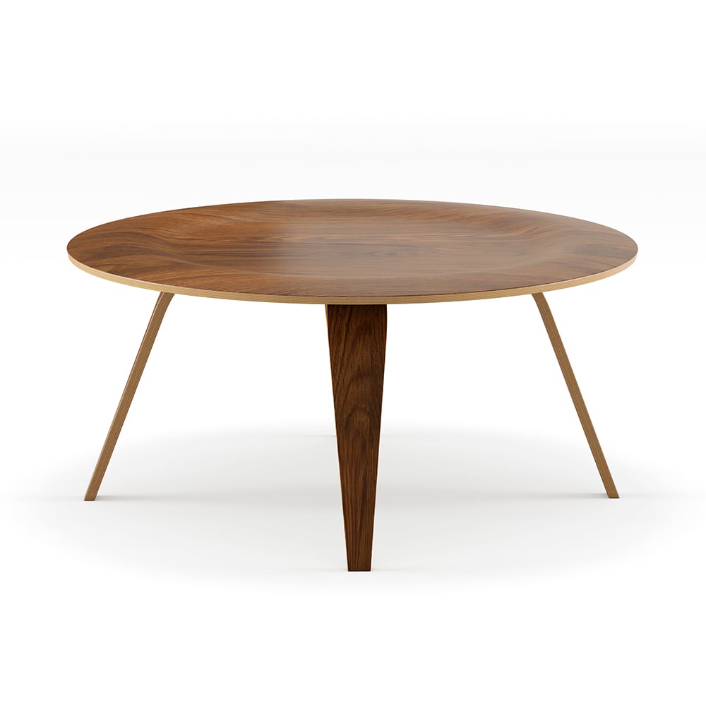 Mid-Century Modern Round Coffee Table with 4 Legs Walnut Small Accent Table