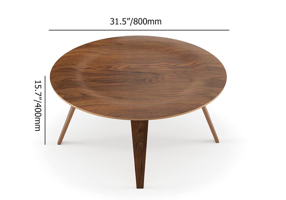 Mid-Century Modern Round Coffee Table with 4 Legs Walnut Small Accent Table