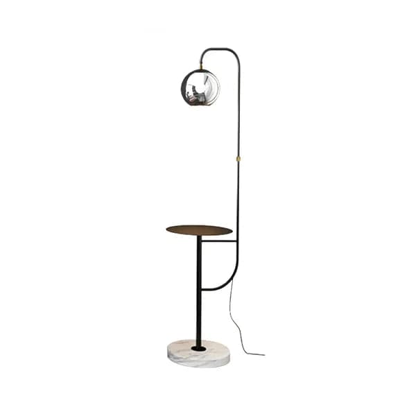 Minimalist Tray Table Floor Lamp Black Standing Lamp with Metal Base and Glass Shade