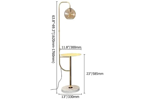 Minimalist Tray Table Floor Lamp Gold Standing Lamp with Metal Base and Glass Shade