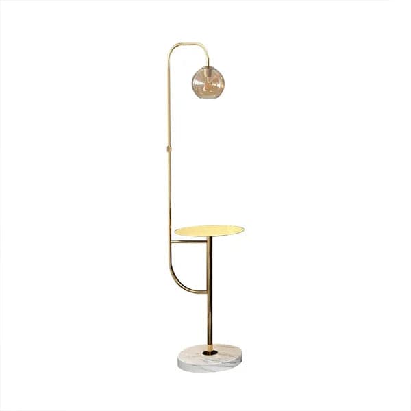 Minimalist Tray Table Floor Lamp Gold Standing Lamp with Metal Base and Glass Shade