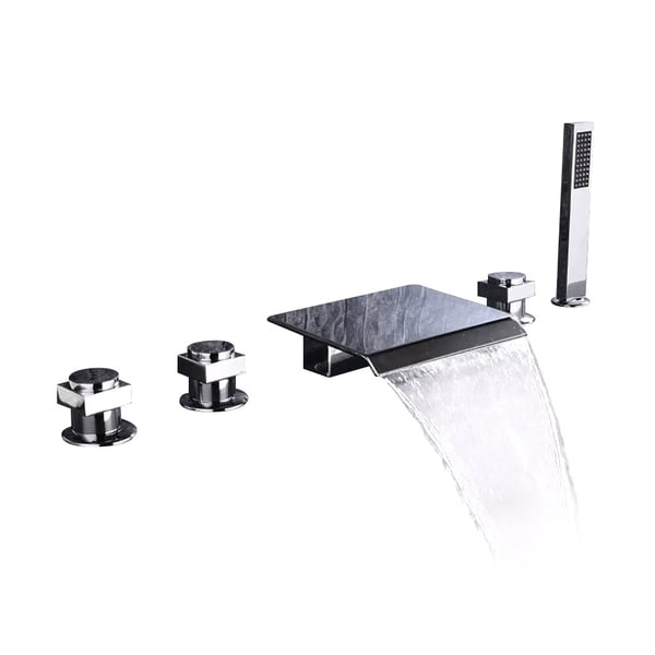 Contemporary Waterfall Deck-Mount Roman Tub Faucet with Handshower in Chrome