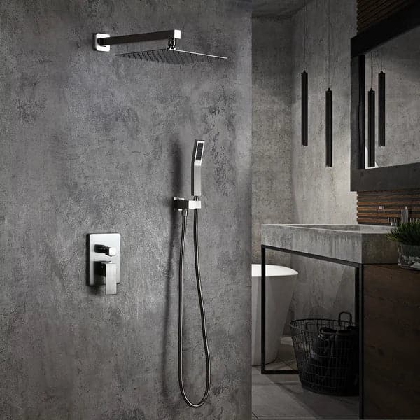 Modern 12 Inch Wall Mounted Shower System with Handheld Shower Pressure Balance Valve