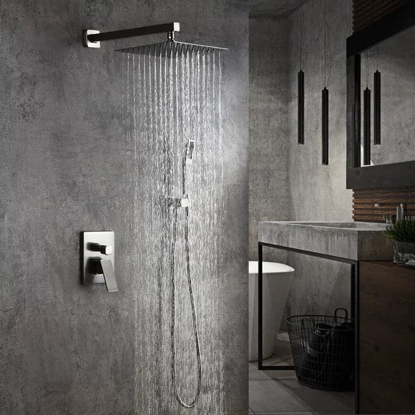 Modern 12 Inch Wall Mounted Shower System with Handheld Shower Pressure Balance Valve
