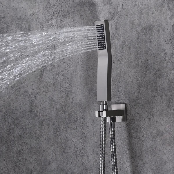 Modern 16" Rain Thermostatic Shower Faucet Brushed Nickel Shower System with Hand Shower