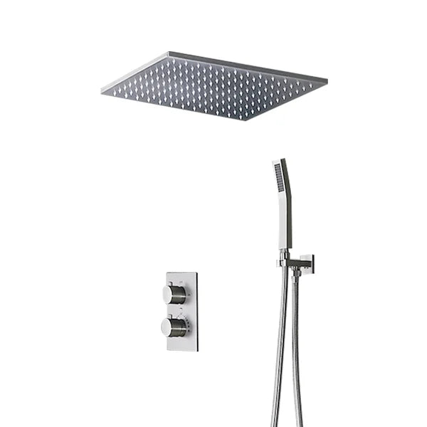 Robinet de douche thermostatique moderne de 16 po, système de douche en nickel brossé avec douchette à main