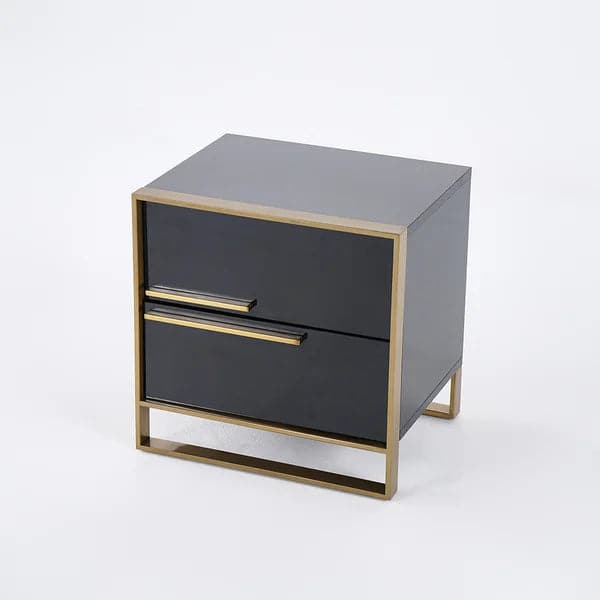 Modern 2 Drawers Black Lacquer Nightstand Square Bedside Table in Gold Left