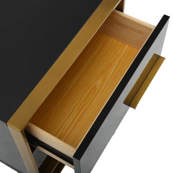 Modern 2 Drawers Black Lacquer Nightstand in Gold