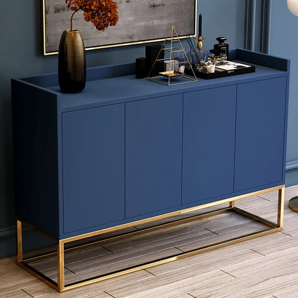 Modern 47" Blue Sideboard Buffet Storage Kitchen Cabinet with 4 Doors in Gold