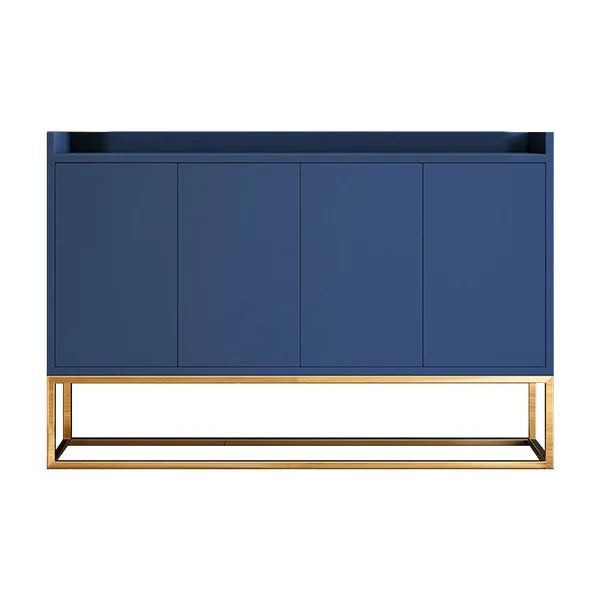 Modern 47" Blue Sideboard Buffet Storage Kitchen Cabinet with 4 Doors in Gold