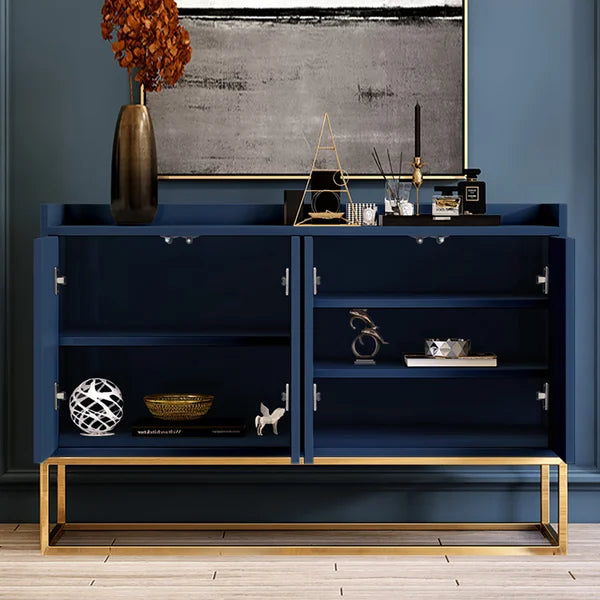 Armoire de cuisine de rangement buffet bleu moderne de 47 po avec 4 portes en or