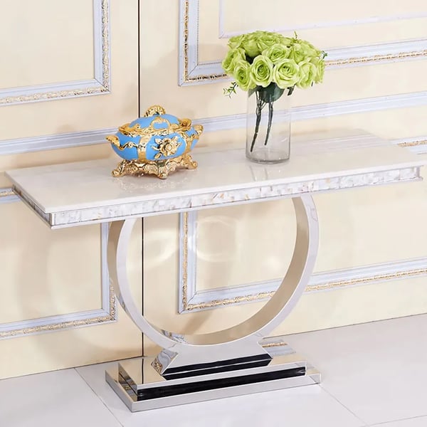 Modern 63" Rectangle Console Table with Sintered Stone Top & Chrome Base