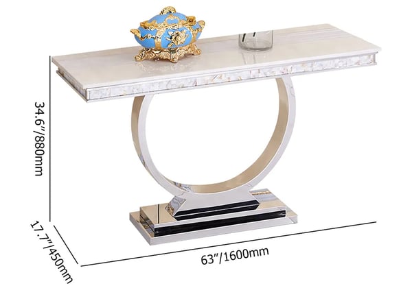 Table console rectangulaire moderne de 63 po avec plateau en pierre frittée et base chromée